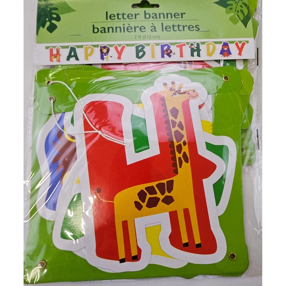 16pc Happy Birthday Banner Set 10 Jungle 7ft & 6 Holographic 2ft Party Decor Lot